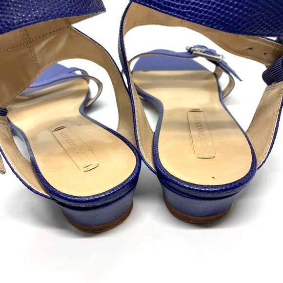 size 8.5 BCBGMaxazria leather blue reptile ankle strap‎ lizard strappy buckles - Picture 8 of 12